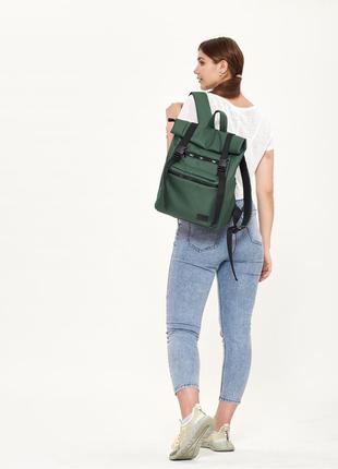 Мега стильний жіночий місткий зелений рюкзак roll top для навчання2 фото