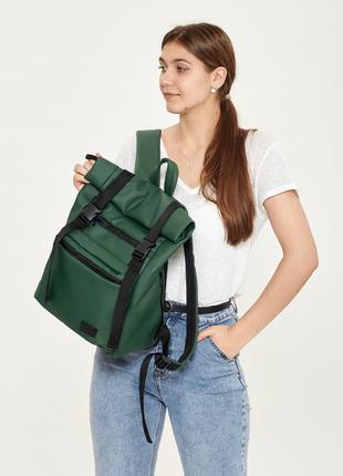 Мега стильний жіночий місткий зелений рюкзак roll top для навчання5 фото