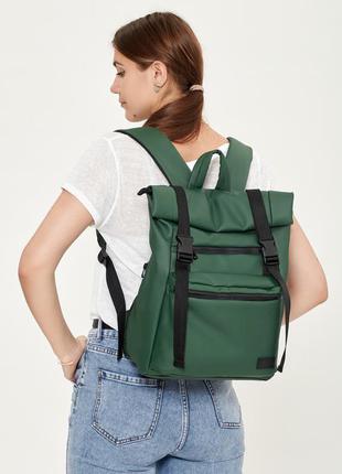Мега стильный женский вместительный зеленый рюкзак roll top для учебы8 фото