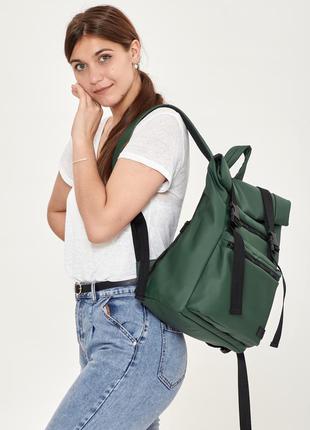 Мега стильний жіночий місткий зелений рюкзак roll top для навчання6 фото