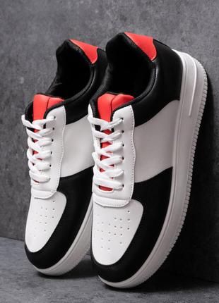 Чоловічі кросівки без бренду білі з чорним, кросівки осінні сан форсі шнурівка3 фото