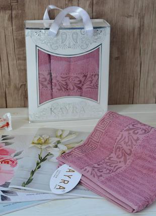 Набір махрових рушників kayra premium lilia 50х90 см, 70х140 см, рожевий2 фото
