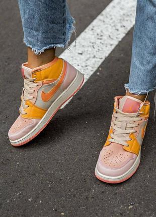 Кроссовки высокие air jordan retro 1  pink orange6 фото