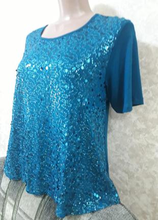Шикарная блуза с пайетками цвета морской волны.2 фото