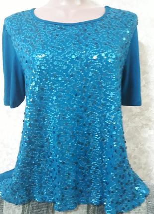 Шикарная блуза с пайетками цвета морской волны.3 фото