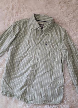 Фирменная актуальная рубашка l. o. g. g. ( светло зеленый в полоску)