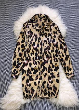 Атласное леопардовое плаття леопард платье-рубашка платье принт