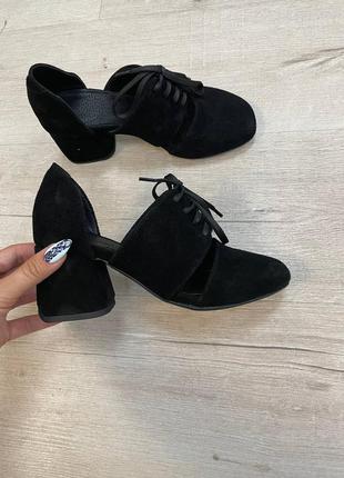 Туфли женские натуральная итальянская замша черные классика