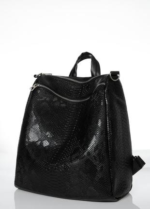 Черный с змеинны принтом эко кожа городской модный женский стильный рюкзак для университета7 фото
