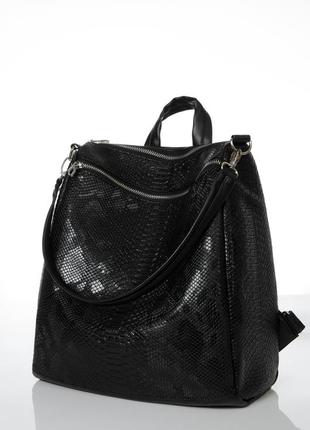 Чорний з змеинны принтом еко шкіра міської модний жіночий стильний рюкзак для університету5 фото