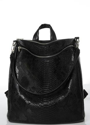 Черный с змеинны принтом эко кожа городской модный женский стильный рюкзак для университета9 фото