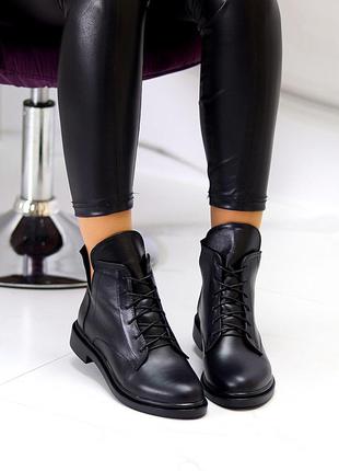 Женские чёрные стильные ботинки на шнурках сбоку молния1 фото