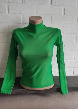 Прозорий гольф сітка зеленого кольору жіноча водолазка футболка з довгим рукавом1 фото
