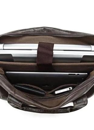 Кожаная мужская коричневая стильная сумка для работы ноутбука5 фото
