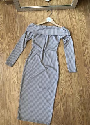 Плаття сіре міді рубчик по фігурі довгий рукав