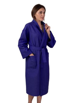 Вафельный халат luxyart кимоно 100% хлопок темно-синий (10 цветов)