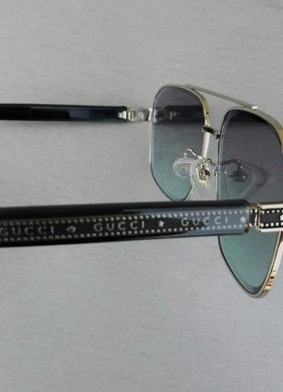 Gucci окуляри чоловічі сонцезахисні сіро-блакитний градієнт в сріблястому металі6 фото