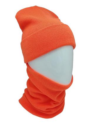 Комплект вязаная шапка со снудом унисекс оранжевый (26 цветов)3 фото