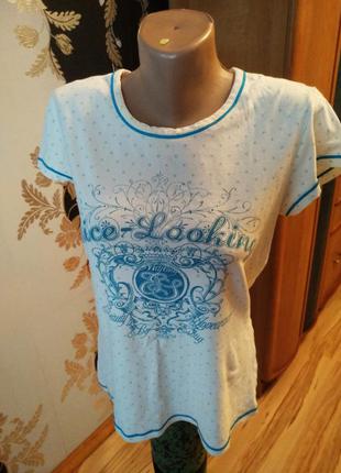 Нежная натуральная футболка для дома горошек, l xl