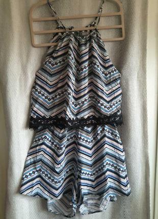 Новый ромпер женский летний пляжный вискозный натуральный комбинезон майка, топ и шорты.  штапель