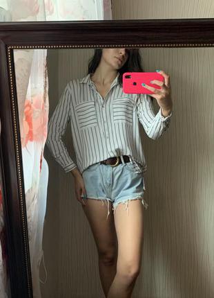 Zara сорочка блузка в смужку з кишенями зара оверсайз спущене плече