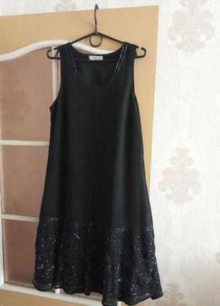 Черное нарядное платье yessica украшенное бисером1 фото