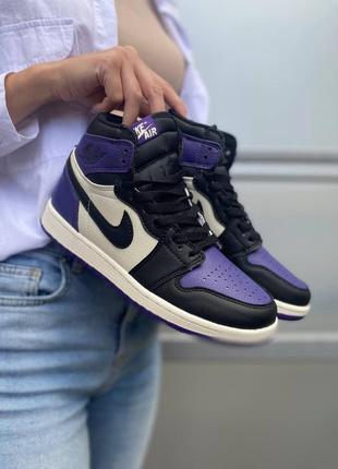 Кроссовки унисекс  air jordan 1 violet кожа демисезонные