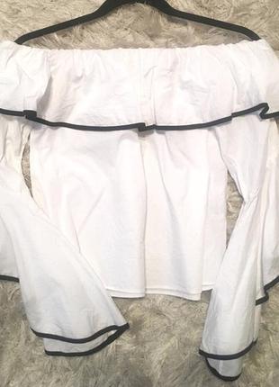 Белая блуза хлопковая с оборками рюшами воланы открытые плечи топ rundholz owens lang5 фото
