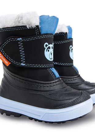 Зимові чоботи демар demar bear чорні з блакитним (ведмідь)