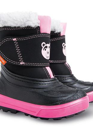 Зимові чоботи демар demar bear чорні з рожевим (ведмідь)