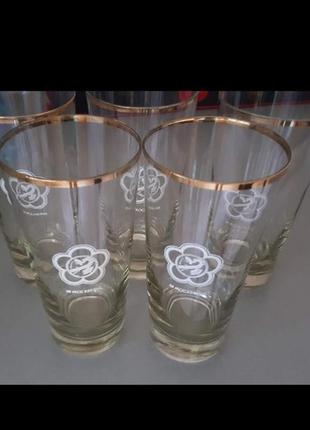 Набор стаканов винтаж ссср  бокалы стаканы винтажные высокие стеклянные  с позолотой эмблемой 1985 год2 фото