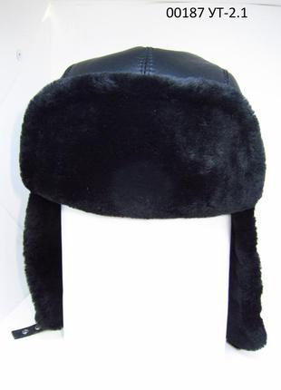 Мужская шапка ушанка из натуральной кожи и меха овчины davani  00187