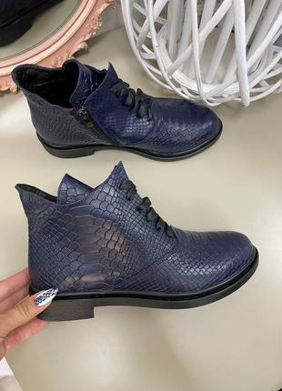 Ексклюзивні черевики з натуральної італійської шкіри рептилія сині жіночі4 фото