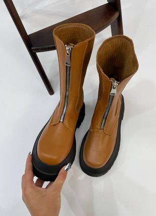Ексклюзивні черевики з натуральної італійської шкіри і вельвет кемел жіночі мартинсы10 фото