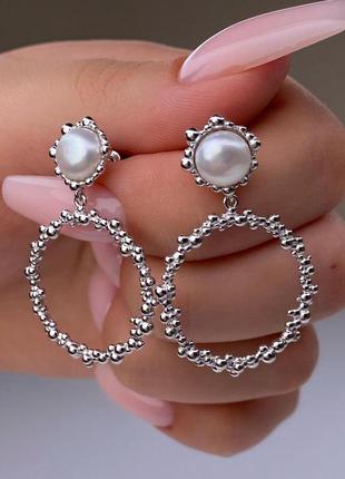 Срібні сережки з перлами, 925, родированное срібло1 фото