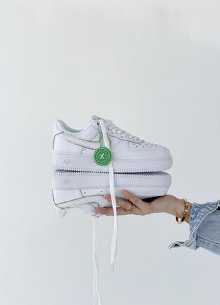 Nike air force 1 low white metallic gold, женские белые кроссовки найк форс белые, кросівки найк жіночі4 фото