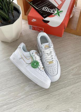 Nike air force 1 low white metallic gold, женские белые кроссовки найк форс белые, кросівки найк жіночі1 фото