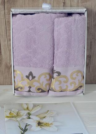 Набір махрових рушників kayra premium tower 2 шт: 50х90 см, 70х140 см, ліловий4 фото