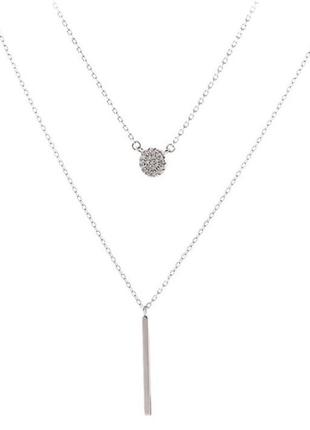 Серебряное двойное ожерелье с двумя цепочками и подвесками серебро