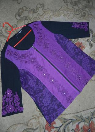 Стрейч-триктотаж,арядная блузка с вышивкой и жемчугом,на молнии,мега батал,германия1 фото