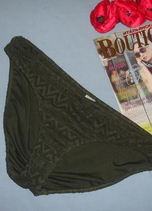 Низ от купальника женские плавки размер 50 / 16 зеленый  на подкладке хаки кружевной