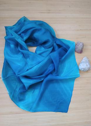 Большой платок натуральный шелк голубой / синий с переходом цвета / батик2 фото