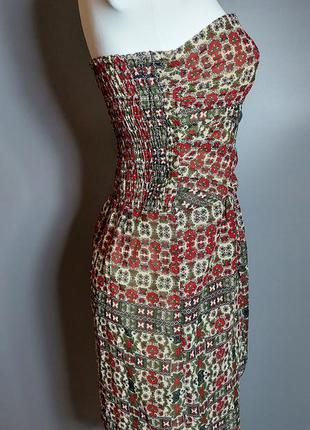 Коротке плаття сарафан без бретелей з візерунком mango3 фото