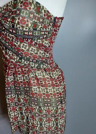 Платье короткое сарафан без бретелей с узором mango2 фото