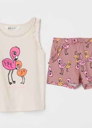 Летний трикотажный костюмчик на девочку h&m фламинго