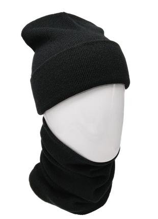 Комплект вязаная шапка со снудом унисекс черный (25 цветов)3 фото