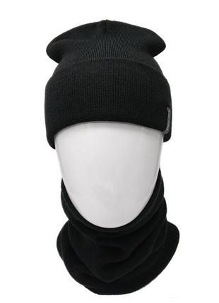Комплект вязаная шапка со снудом унисекс черный (25 цветов)4 фото