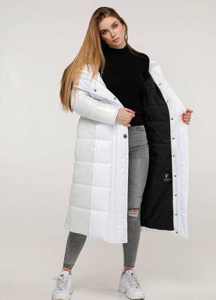 Зимний длинный лаковый пуховик 1279, разные цвета, р 44-54