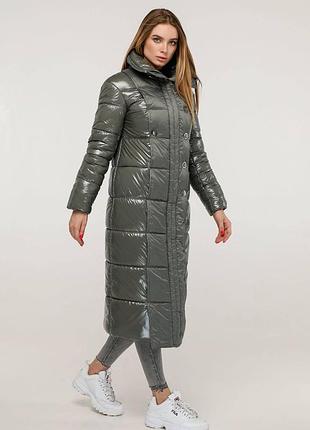 Зимний длинный лаковый пуховик 1279, разные цвета, р 44-54