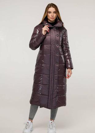 Зимний длинный лаковый пуховик 1279, разные цвета, р 44-54